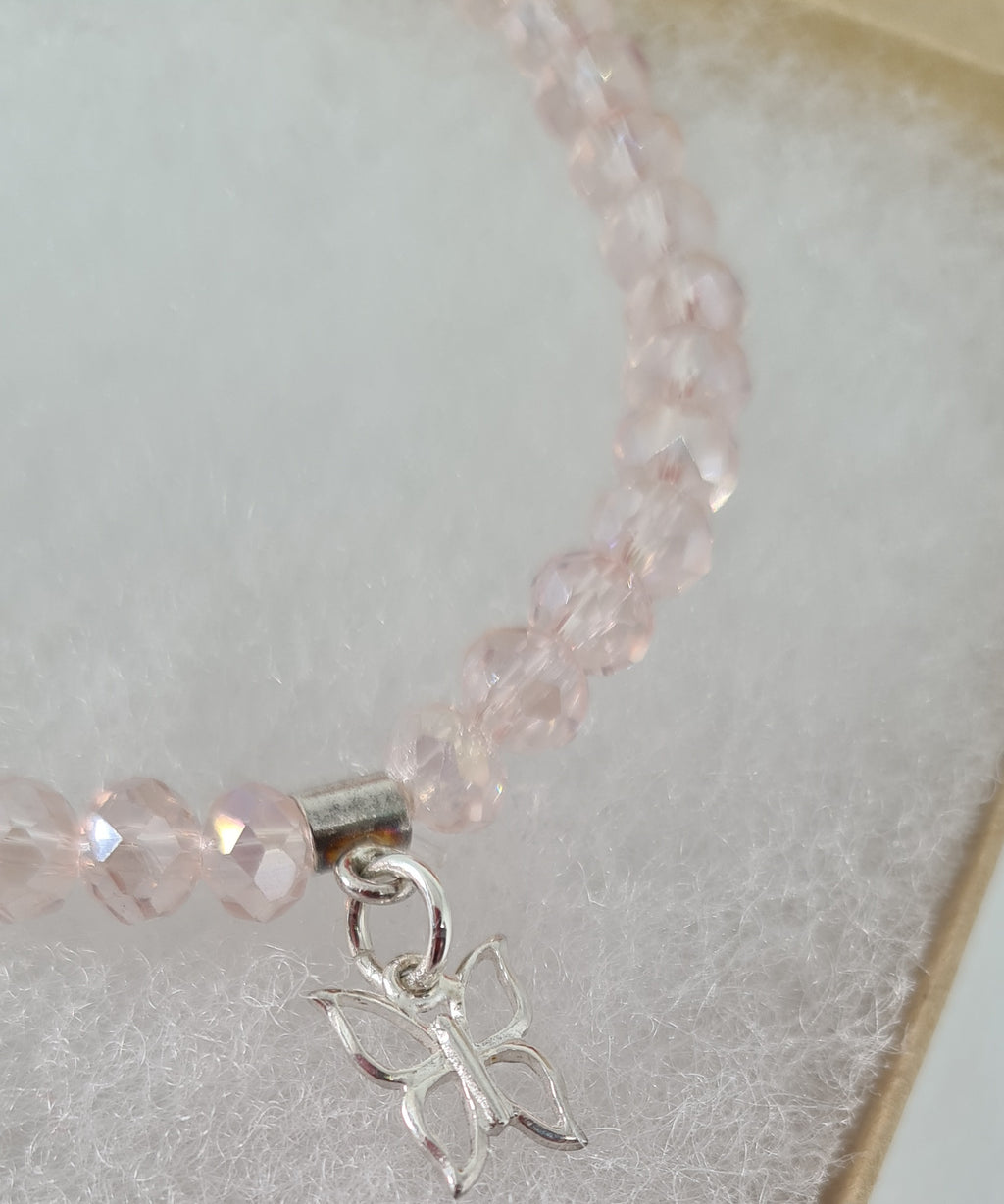 Pink Bead Bracelet with Butterfly Charm